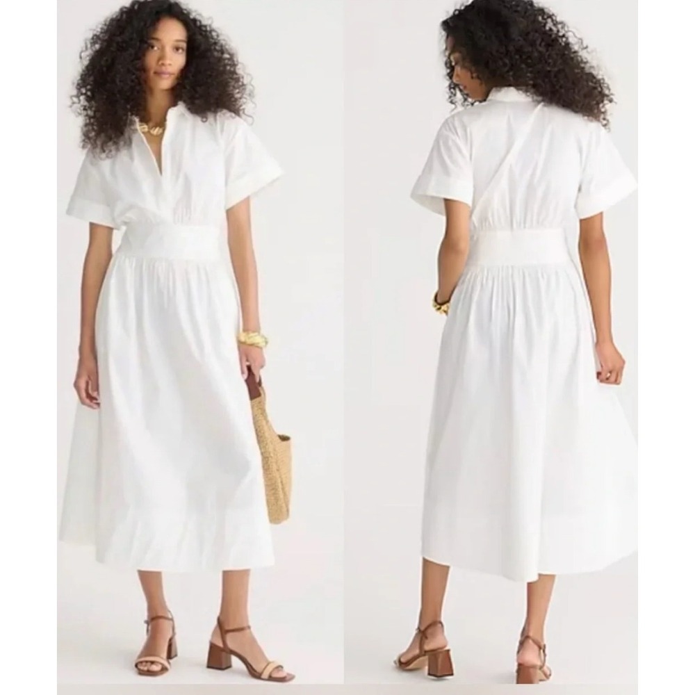 j. crew by926 white fitted-waist shirtdress stretch cotton poplin, women size 2